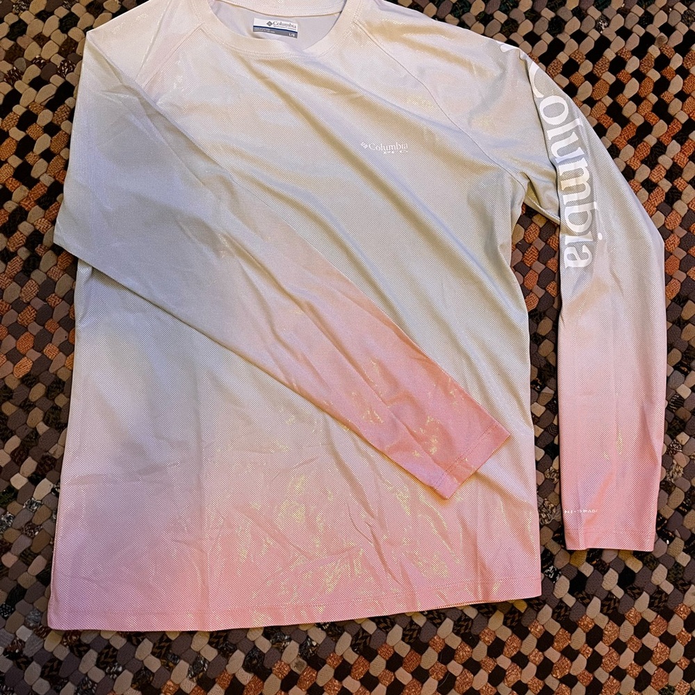Columbia PFG Pink and White Long Sleeve Sun Shirt